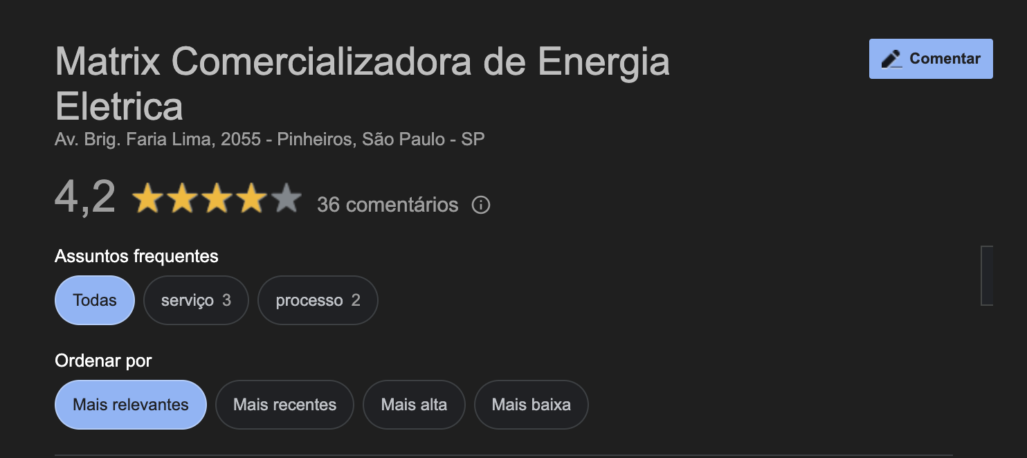  Nota Google Business - Energia Ubumtu Matrix | Economize na Conta de Energia | Energia Sustentável