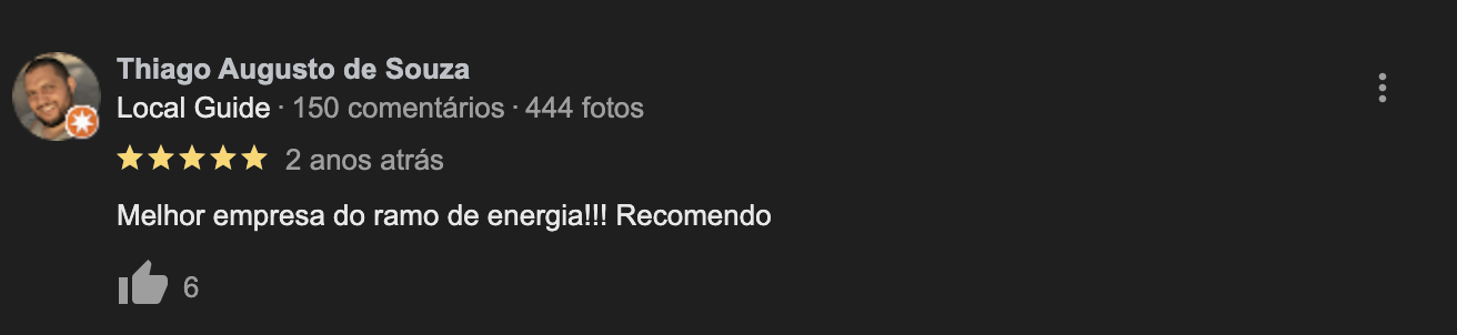 Avaliação Positiva Thiago Augusto Souza - Energia Ubumtu Matrix | Economize na Conta de Energia | Energia Sustentável