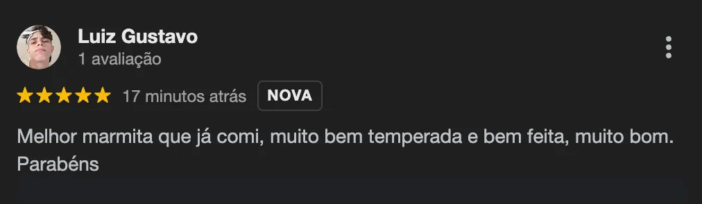 Avaliação Positiva Luiz Gustavo - Marmitaria Paulínia